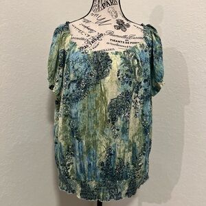 Grace Elements Relaxed Smocked Puff Sleeve Blouse